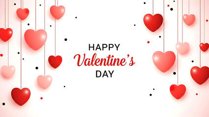 Red and pink hearts hanging with happy valentines day text happy valentine's day