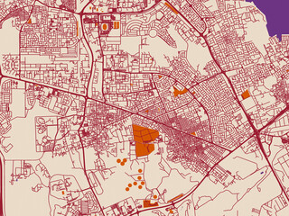 Obraz premium City layout poster — Ar Rifa', Bahrain – muted violet water and terracotta
