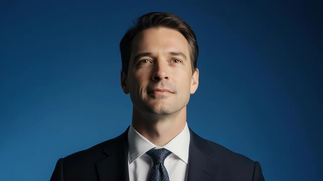 Formal Portrait of a Confident Man in Suit and Tie on plain backdrop