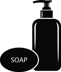 Obraz premium a black and white illustration of a soap dispenser bottle with the word soap