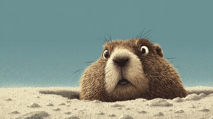 A marmot emerging from the ground, Groundhog Day