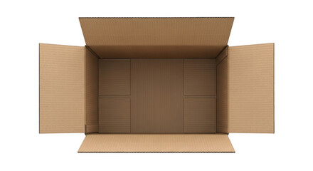 Empty cardboard box top view ready for shipping package brown carton isolated on transparent background