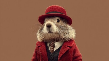 A marmot in a suit and a velvet hat, Groundhog Day