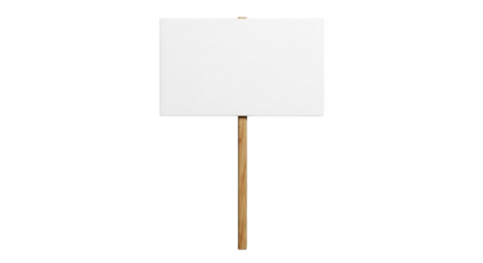 Blank white protest sign on wooden stick for demonstration and advocacy ready for text isolated on transparent background