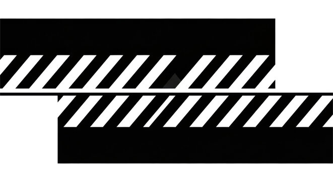 A two-dimensional abstract graphic featuring bold black and white diagonal stripes, precisely bisected by a crisp horizontal line, with offset patterns creating a dynamic visual, modern art and
