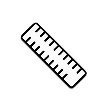 Simple black ruler outline icon tilted diagonally on a clean white background representing measurement length scale precision school supplies engineering drafting and basic geometry concepts