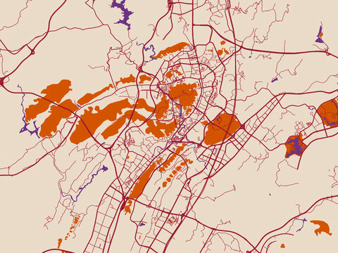 City layout poster &mdash; Zunyi, China &ndash; warm boho color palette
