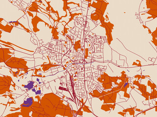 Fototapeta premium City layout poster — Ceska Lipa, Czechia – muted violet water and terracotta