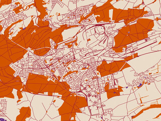 Obraz premium City map of Kladno, Czechia – terracotta and violet accents