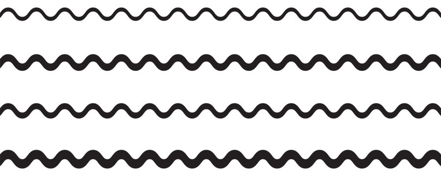 Wave line and wavy zigzag pattern lines. Vector black underlines, Geometric decoration element. smooth end squiggly horizontal, squiggles on white background.