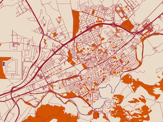 Naklejka premium Street network map of Alcala de Henares, Spain, burgundy linework on cream