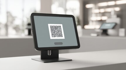 Modern digital payment solution with QRcode on touchscreen display in retail environment