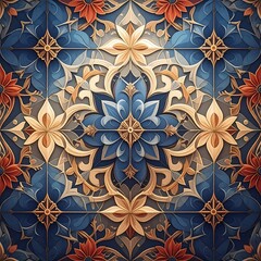 Intricate Floral Pattern - A Symphony of Blue, Gold, and Red.