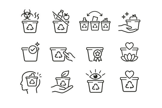 Vector icon recycling focus bin accuracy action correction avoidance mindful contamination