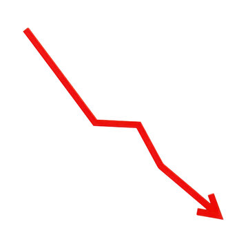Red downward arrow with zigzag path isolated on a transparent background