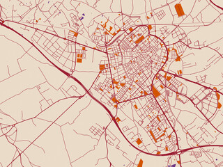 Fototapeta premium Minimal city map of Reus, Spain with burgundy linework on cream