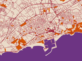 Fototapeta premium Simplified city layout of Vilanova i la Geltru, Spain