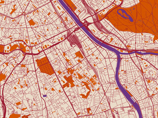 Obraz premium City map of Ivry-sur-Seine, France – muted violet water and terracotta