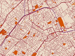 Obraz premium Minimal city map of Roubaix, France with cream and burgundy map
