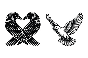 Fototapeta premium Ravens Forming Heart Shape, Dove Flying