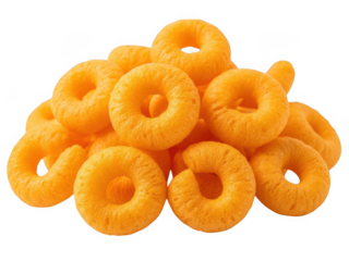 Pile of golden cheese rings isolated on transparent background