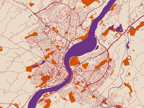 Cartographic city illustration of Derry, United Kingdom