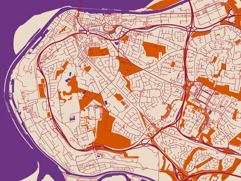 Minimal city map of Runcorn, United Kingdom with warm boho color palette