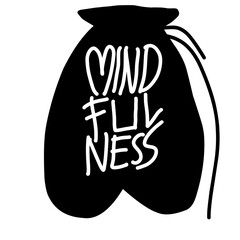 Mindfulness heart-shaped black bag with rope, minimalist design.