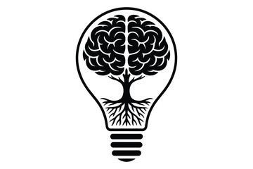 Lightbulb with brain and tree roots, idea and knowledge concept