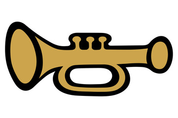 Golden trumpet over white background