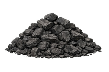Fototapeta premium Coal pile forming a heap, raw fossil fuel for energy and industry, dark carbon material, transparent background