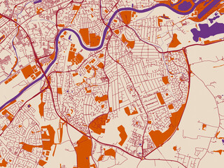 Obraz premium City layout poster — West Bridgford, United Kingdom – muted violet water and terracotta