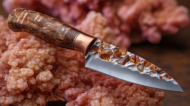 bladed knife strucyure background with stainless steel abstrat background with asbtract new art and black blade installed in it 
