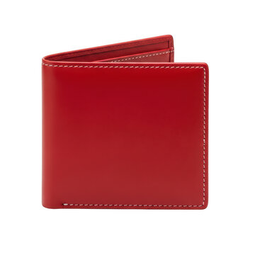 Red leather wallet with contrast stitching isolated on transparent background