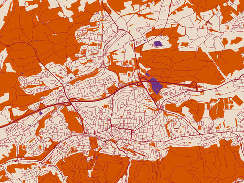 Street network map of Iserlohn, Germany, warm boho color palette