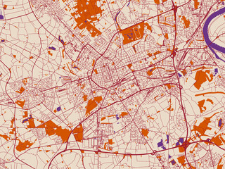 Fototapeta premium Urban map poster of Krefeld, Germany – warm boho color palette