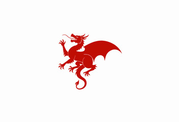 Fototapeta premium Illustration of a Fierce Red Dragon with Extended Wings and Intricate Scales on a Plain White Background Showcasing Majestic Mythical Creature Design and Powerful Imagery
