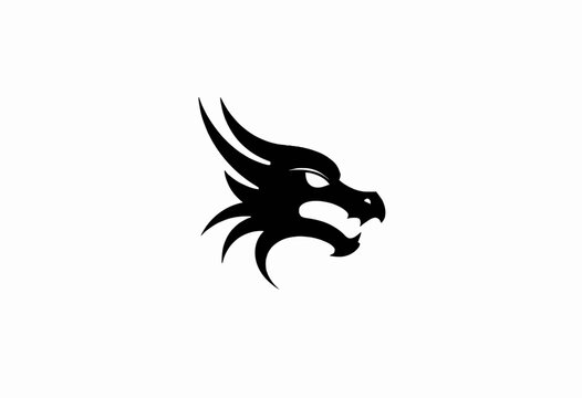 Silhouette of a Fierce Dragon Head with Sharp Horns and Bold Design Symbolizing Strength, Mystical Power, and Mythical Legendary Creatures