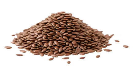 Heap of healthy brown flax seeds linseed pile grains isolated on transparent background