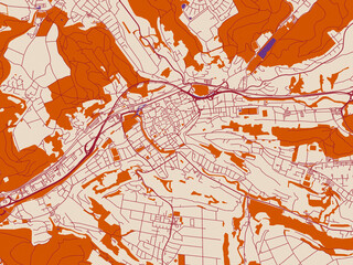 Naklejka premium Street map of Swabisch Gmund, Germany in warm boho color palette