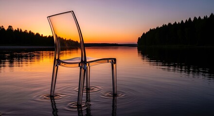 A chair with artificial glass near river
