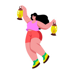 A flat style illustration showing a character holding led lanterns © SmashingStocks