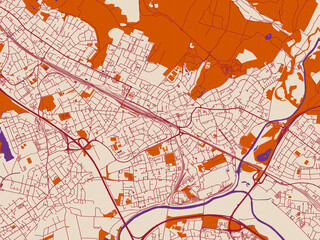 Obraz premium Urban map poster of Troisdorf, Germany – burgundy linework on cream