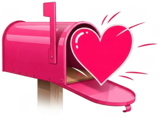 Pink Mailbox png Love Letterbox cutout Delivery Postbox png Open Mailbox cutout Valentine Receptacle png Red Heart png Romantic Symbol cutout Glowing Icon png isolated transparent background image