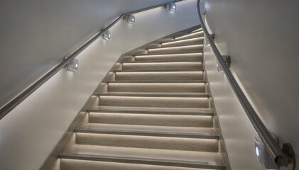 Fototapeta premium Medium shot capturing a welllit stairwell with motion sensors activating bright energyefficient lights to ensure safe passage with minimal power use.