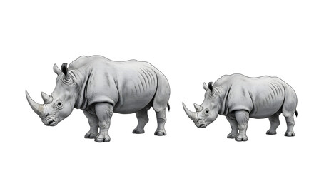 Obraz premium Two gray rhinos standing side by side on a black background