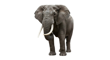 Obraz premium Majestic African Elephant Standing Tall with Prominent Tusks and Wrinkled Skin Against a Clean White Background