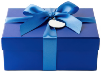 Blue gift png Royal box cutout Satin ribbon png Present package cutout Elegant container png Birthday surprise cutout Luxury parcel png Celebration wrap cutout isolated transparent background image