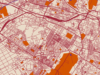 Street network map of Karol Bagh, India, warm boho color palette