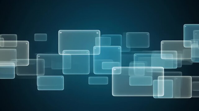 Abstract background with glowing translucent rounded rectangles floating on a dark blue digital surface.
